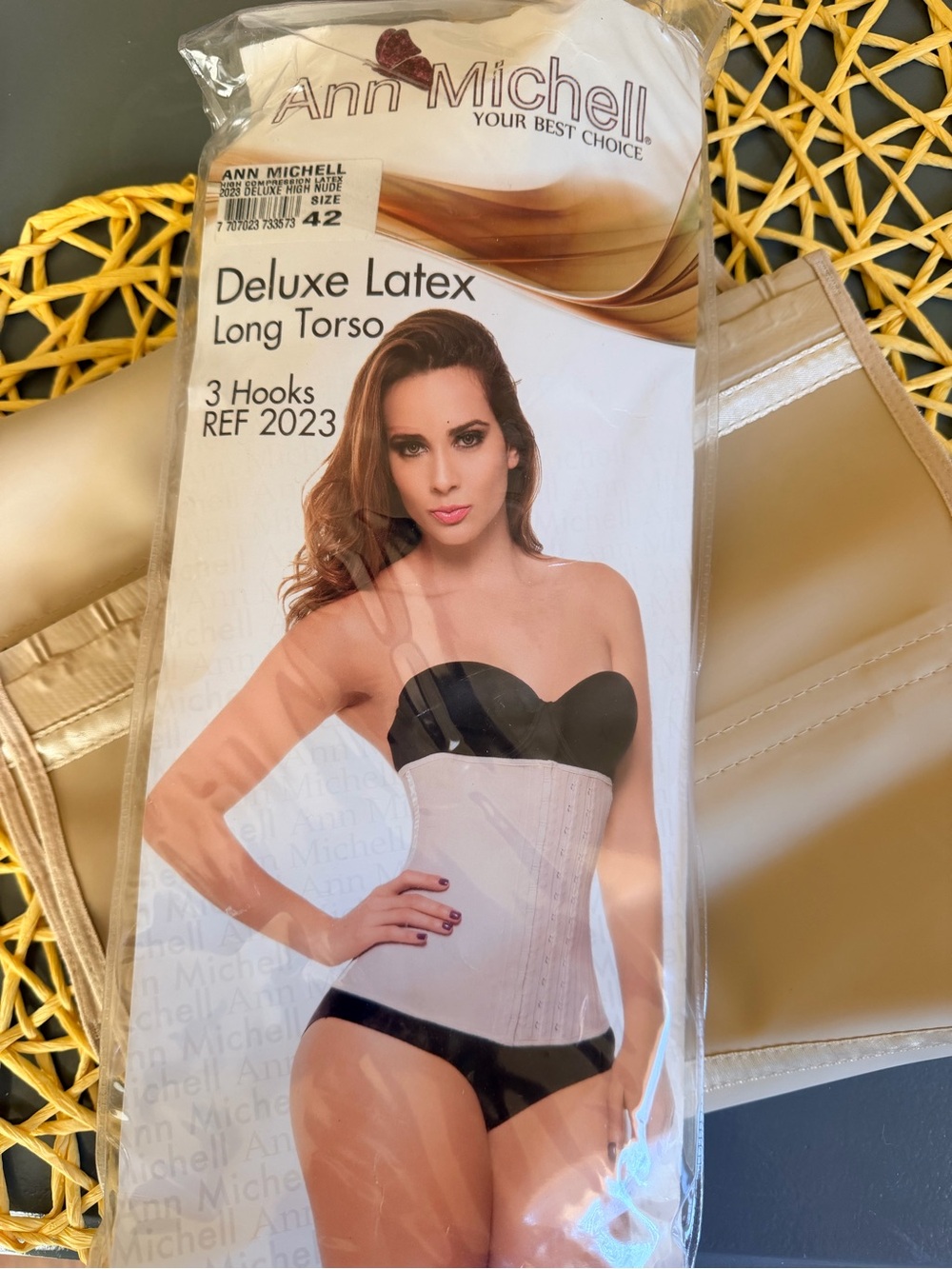 Ann Michell Beige Deluxe Latex Long Torso Waist Cincher Faja